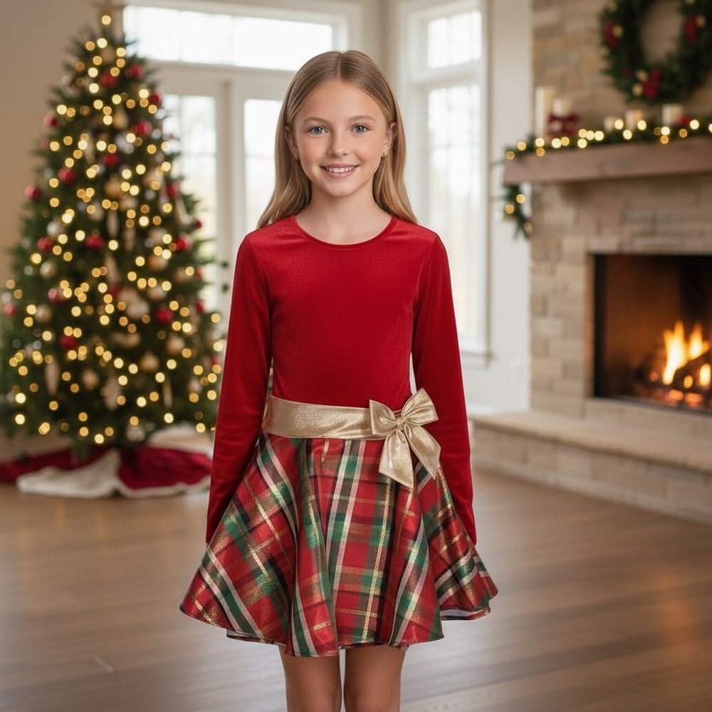 NWT Bonnie Jean Girls Velvet Fit & Flare Holiday Christmas Dress